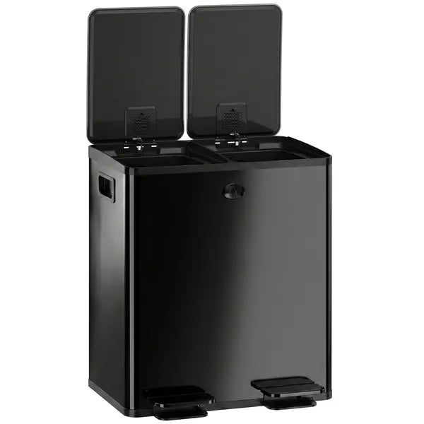Black Stainless Steel Dual 5 Gallon Trash Can, Soft Close Stay Open Lid, Foot Pedal & Removable Inner Bucket, Recycling Waste Bin