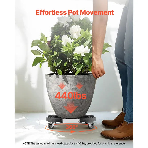 Heavy Duty Trash Can Dolly with 4 Lockable Swivel Wheels, 440 lbs Max Capacity, Adjustable Rolling Base for Bin, Drum & Planter