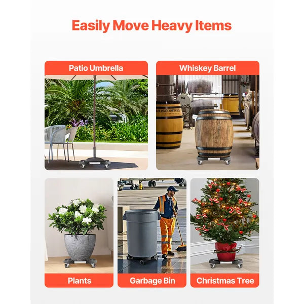 Heavy Duty Trash Can Dolly with 4 Lockable Swivel Wheels, 440 lbs Max Capacity, Adjustable Rolling Base for Bin, Drum & Planter
