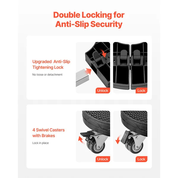 Heavy Duty Trash Can Dolly with 4 Lockable Swivel Wheels, 440 lbs Max Capacity, Adjustable Rolling Base for Bin, Drum & Planter