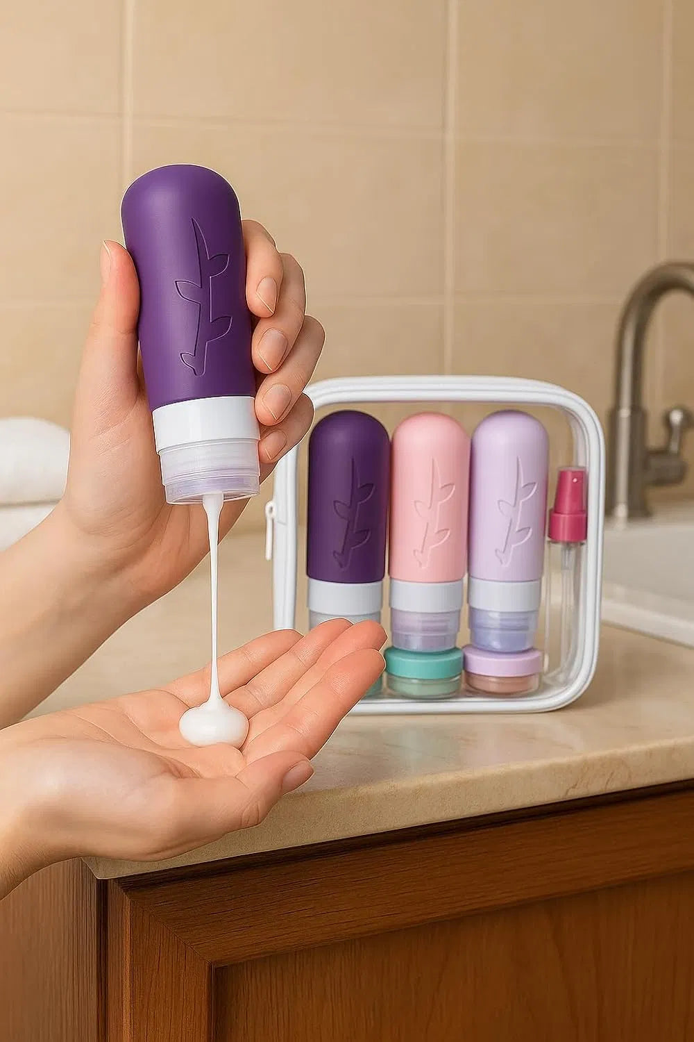 Silicone Travel Containers for Toiletries, Leak-Proof Refillable Bottles, Portable Travel Essentials for Shampoo, Conditioner & Lotion