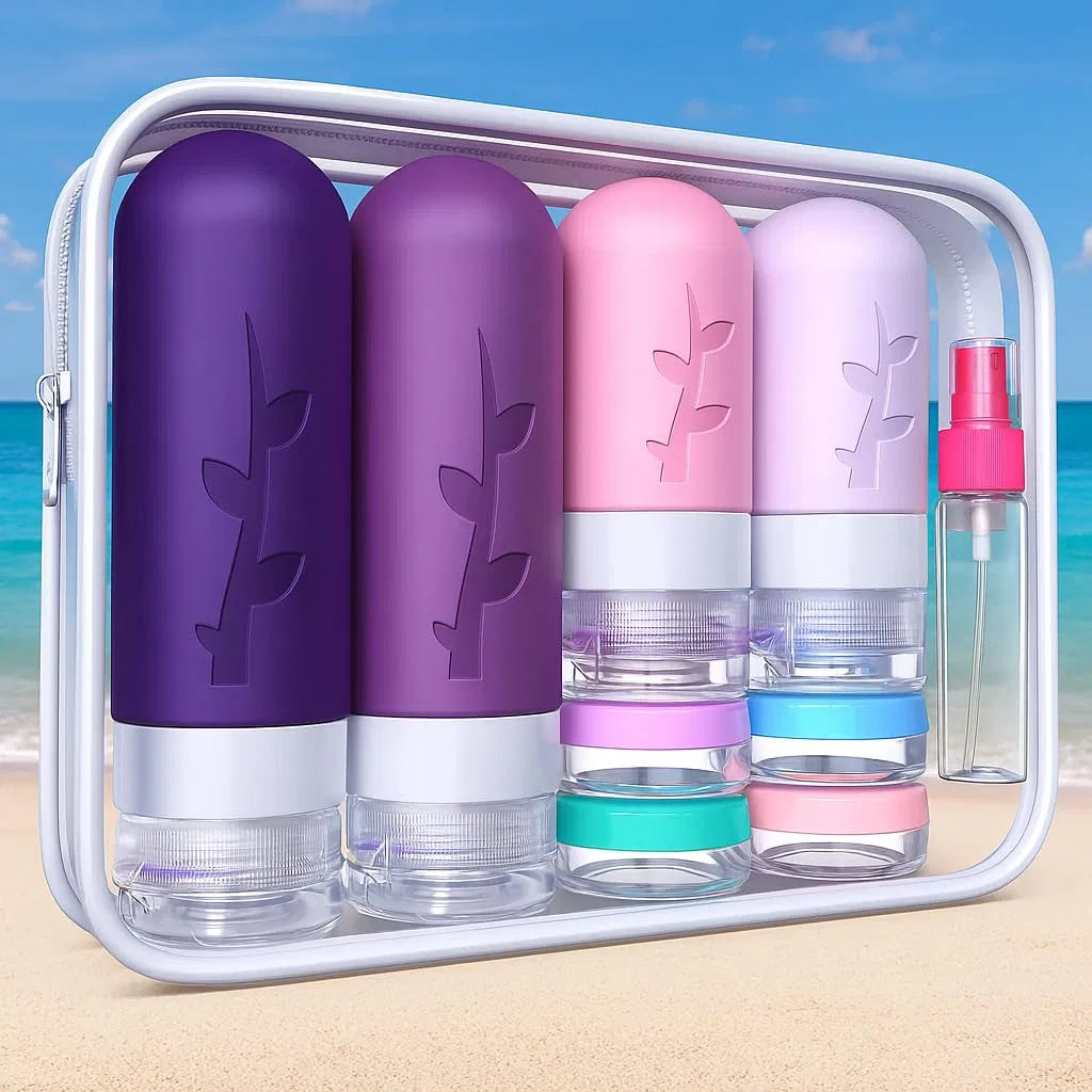 Silicone Travel Containers for Toiletries, Leak-Proof Refillable Bottles, Portable Travel Essentials for Shampoo, Conditioner & Lotion