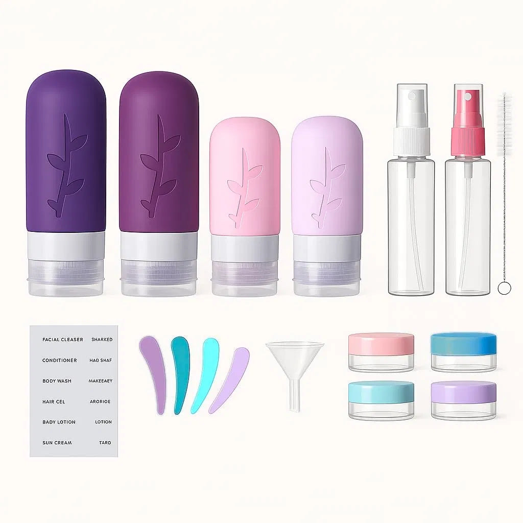 Silicone Travel Containers for Toiletries, Leak-Proof Refillable Bottles, Portable Travel Essentials for Shampoo, Conditioner & Lotion