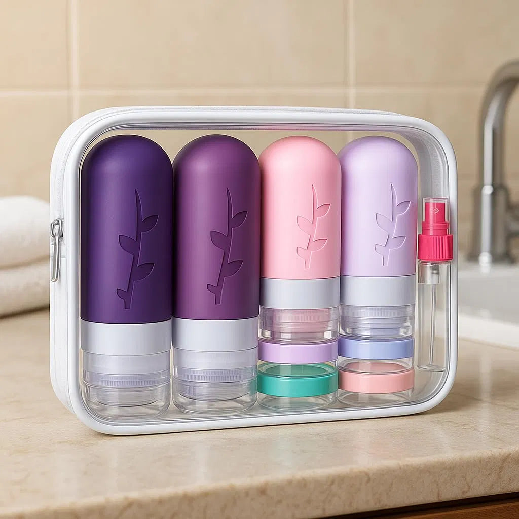 Silicone Travel Containers for Toiletries, Leak-Proof Refillable Bottles, Portable Travel Essentials for Shampoo, Conditioner & Lotion