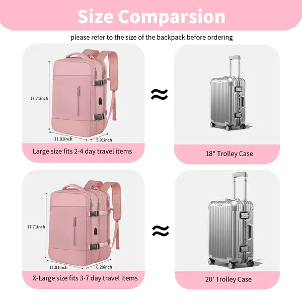 Expandable Travel Laptop Backpack for 15.6" Laptop, Water-Resistant Carry-On Personal Item Bag with USB Port & Shoe Compartment, Pink