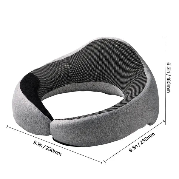 Memory Foam Travel Neck Pillow for Airplane, Double-Layered 3D Support 360° Rotation, with Eye Mask, Earplugs & Storage Bag, Black-Gray