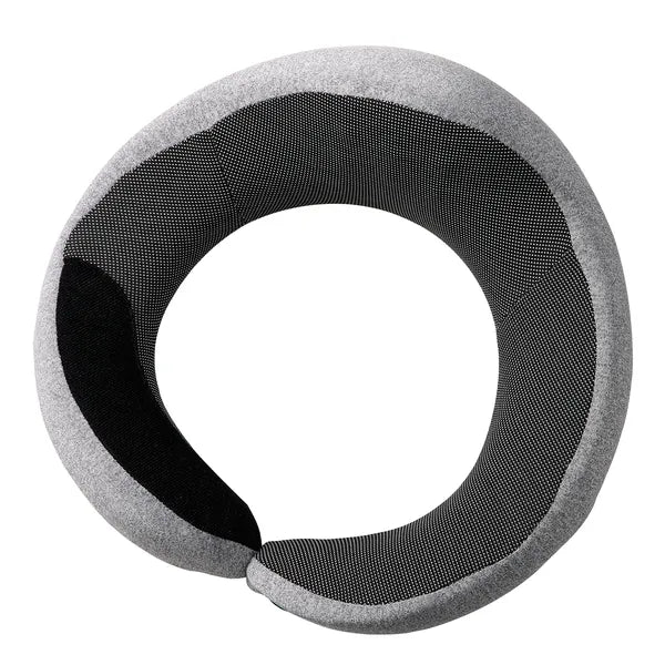 Memory Foam Travel Neck Pillow for Airplane, Double-Layered 3D Support 360° Rotation, with Eye Mask, Earplugs & Storage Bag, Black-Gray