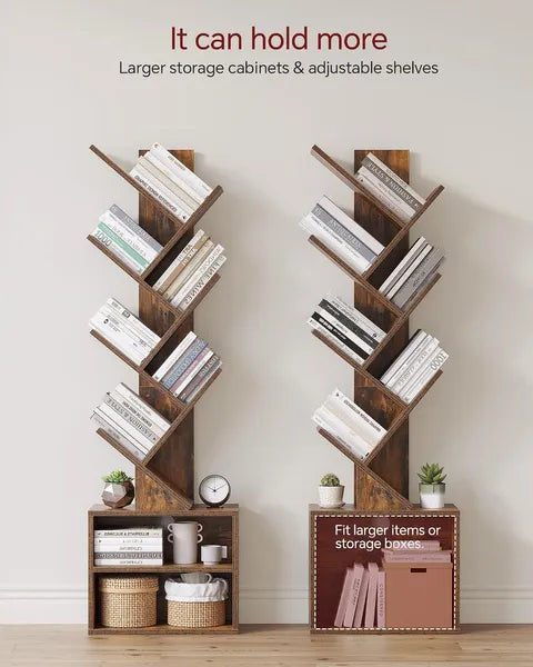 AEELLEEA Tree Bookshelf with Storage Cabinet, 0.8 sq ft 5-Tier Narrow Bookcase with Adjustable Shelves for Small Spaces Home Office