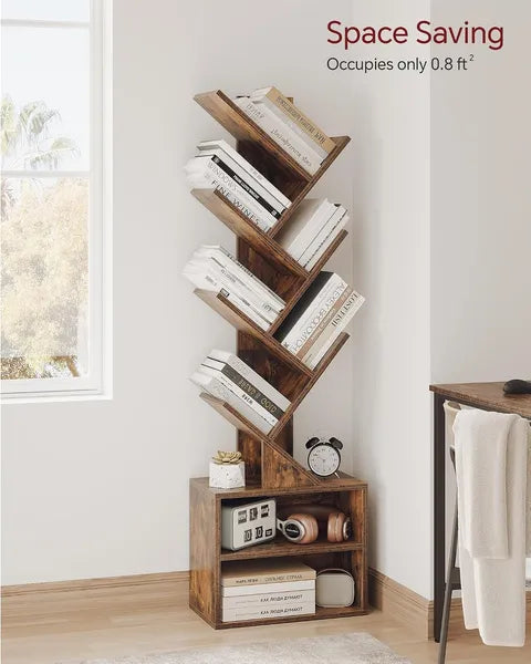 AEELLEEA Tree Bookshelf with Storage Cabinet, 0.8 sq ft 5-Tier Narrow Bookcase with Adjustable Shelves for Small Spaces Home Office