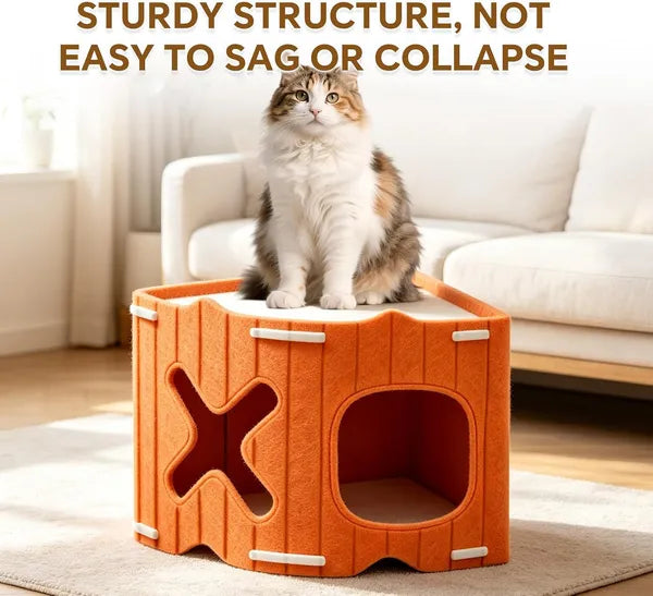 AEELLEEA Stackable Felt Cat House, Modular Corner Cat Cave, Indoor Triangle Cat Bed with Dual Holes, Stack to Build Cat Castle for Kitten & Small Cats
