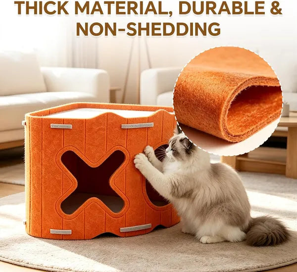 AEELLEEA Stackable Felt Cat House, Modular Corner Cat Cave, Indoor Triangle Cat Bed with Dual Holes, Stack to Build Cat Castle for Kitten & Small Cats