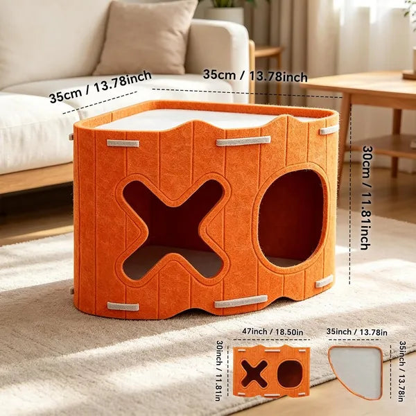 AEELLEEA Stackable Felt Cat House, Modular Corner Cat Cave, Indoor Triangle Cat Bed with Dual Holes, Stack to Build Cat Castle for Kitten & Small Cats