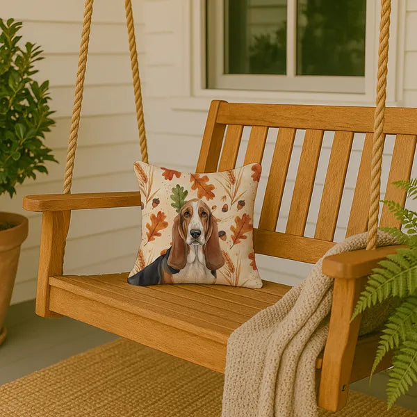 Aeelleea Basset Hound Heirloom Fall Pillow 14x14 in, Autumn Dog Cushion for Couch Bed