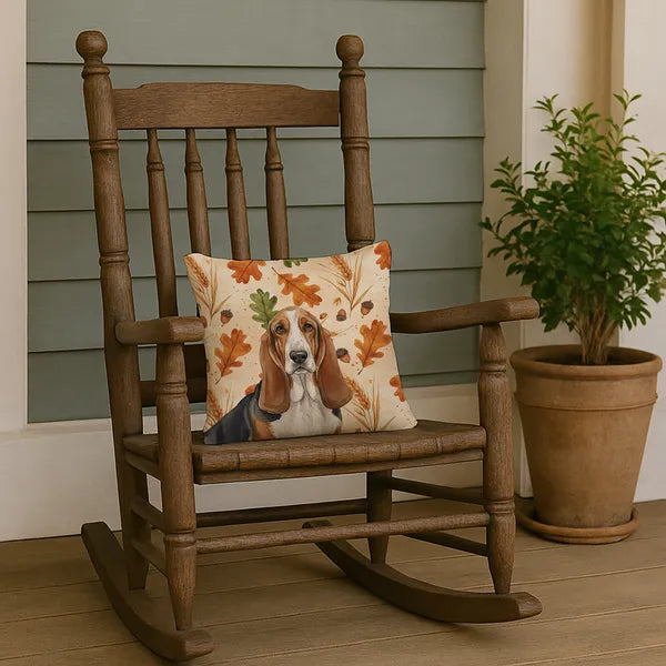 Aeelleea Basset Hound Heirloom Fall Pillow 14x14 in, Autumn Dog Cushion for Couch Bed