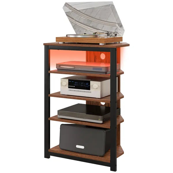 Aeelleea 4-Tier Industrial Corner Storage Shelf, 23.5×15.75×33.75 Inch Wooden Display Rack with Metal Frame for Living Room Bedroom