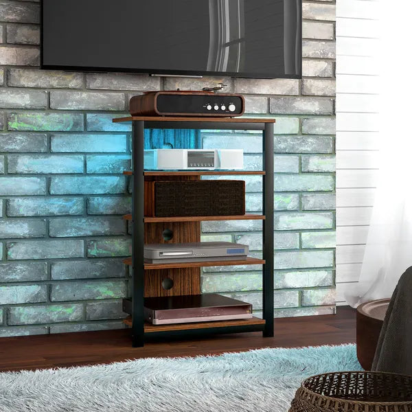 Aeelleea 4-Tier Industrial Corner Storage Shelf, 23.5×15.75×33.75 Inch Wooden Display Rack with Metal Frame for Living Room Bedroom
