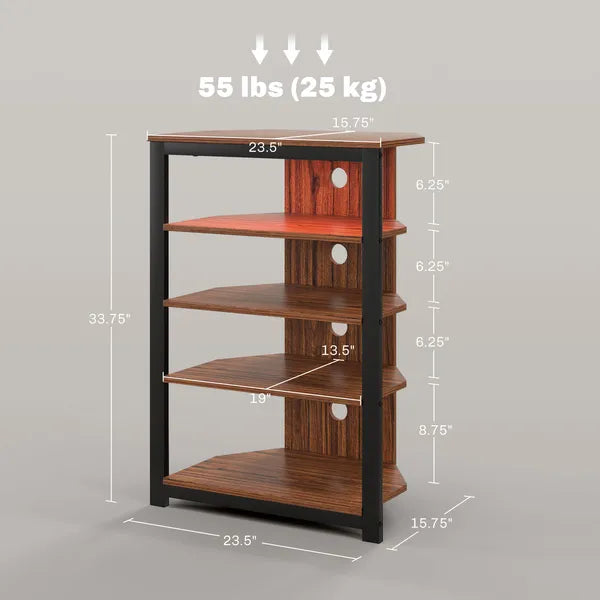 Aeelleea 4-Tier Industrial Corner Storage Shelf, 23.5×15.75×33.75 Inch Wooden Display Rack with Metal Frame for Living Room Bedroom