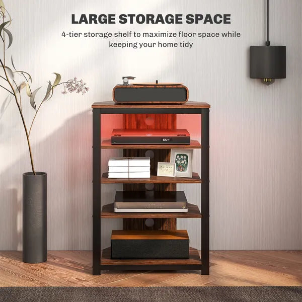 Aeelleea 4-Tier Industrial Corner Storage Shelf, 23.5×15.75×33.75 Inch Wooden Display Rack with Metal Frame for Living Room Bedroom