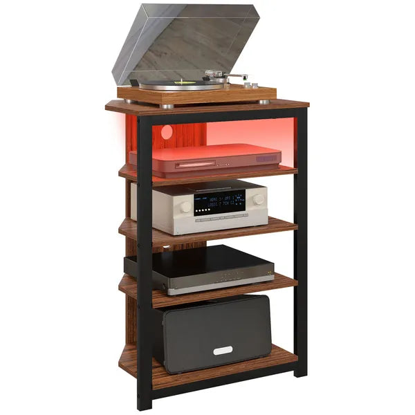 Aeelleea 4-Tier Industrial Corner Storage Shelf, 23.5×15.75×33.75 Inch Wooden Display Rack with Metal Frame for Living Room Bedroom