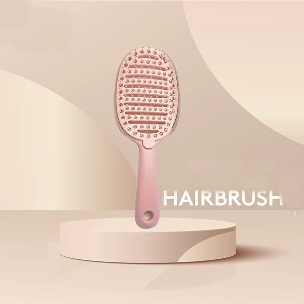 Vent Detangling Hair Brush with Curved Design, Nylon Bristles, Removable Pad, Wet & Dry Hair Brush, Pink