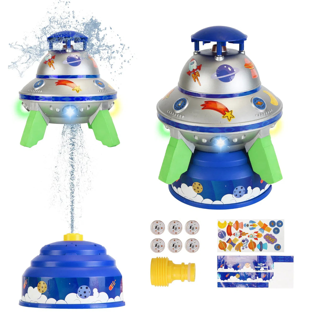 UFO Water Sprinkler for Kids, 360° Rotating Outdoor Summer Splash Toy with Colorful LED Lights, Adjustable Spray Height, Summer Water Gift for Boys Girls Age 3+