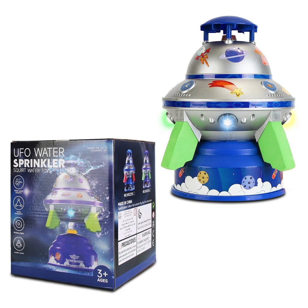 UFO Water Sprinkler for Kids, 360° Rotating Outdoor Summer Splash Toy with Colorful LED Lights, Adjustable Spray Height, Summer Water Gift for Boys Girls Age 3+