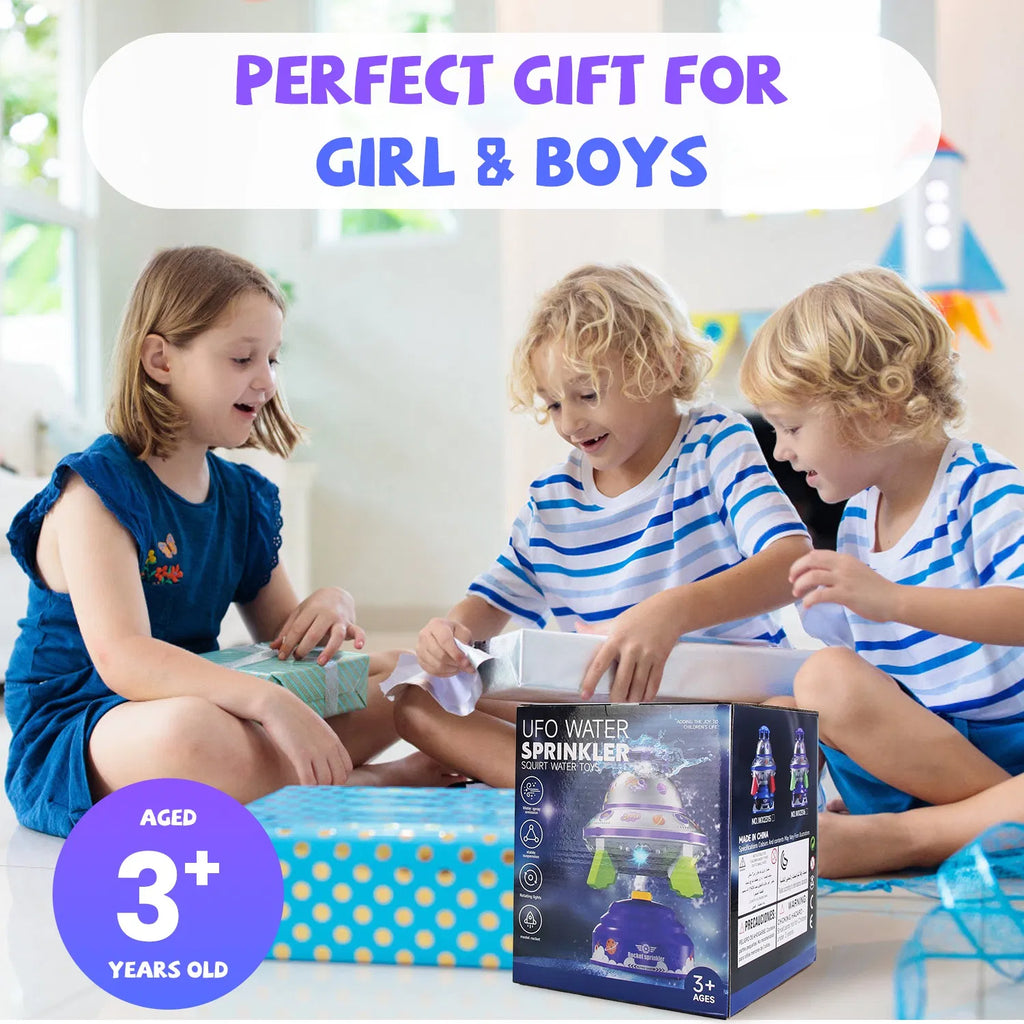 UFO Water Sprinkler for Kids, 360° Rotating Outdoor Summer Splash Toy with Colorful LED Lights, Adjustable Spray Height, Summer Water Gift for Boys Girls Age 3+