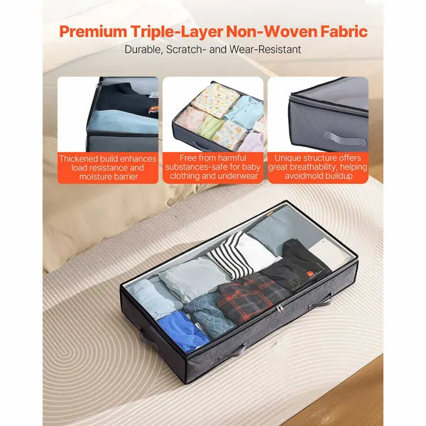 Under Bed Storage Box with Clear Lid, Low Profile Plastic Underbed Organizer Bin for Clothes, Shoes, Blanket Bedroom Storage`  ## 2. 商品介绍 + 规格参数