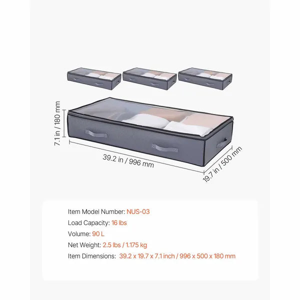 Under Bed Storage Box with Clear Lid, Low Profile Plastic Underbed Organizer Bin for Clothes, Shoes, Blanket Bedroom Storage`  ## 2. 商品介绍 + 规格参数