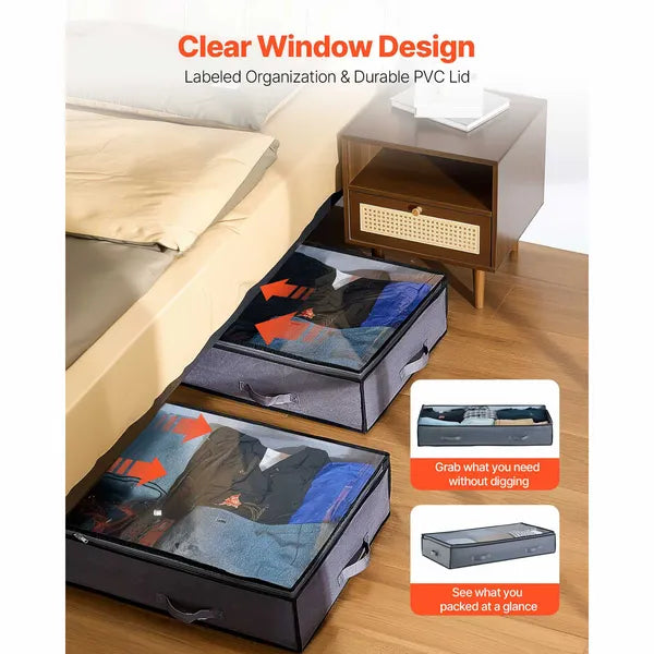 Under Bed Storage Box with Clear Lid, Low Profile Plastic Underbed Organizer Bin for Clothes, Shoes, Blanket Bedroom Storage`  ## 2. 商品介绍 + 规格参数