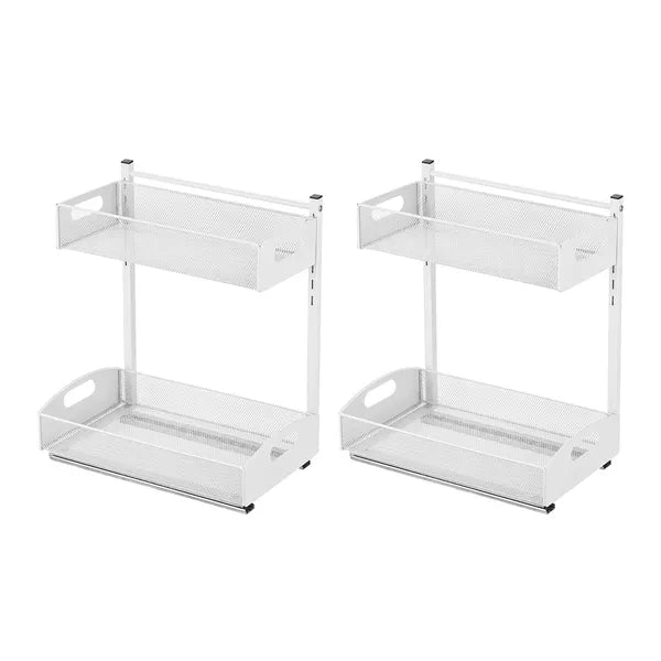 Aeelleea 2 Pack Under Sink Organizer 14.96×9.48×17.13in, Adjustable 4-Tier Height Pull Out Metal Cabinet Storage Shelf for Kitchen Bathroom, White