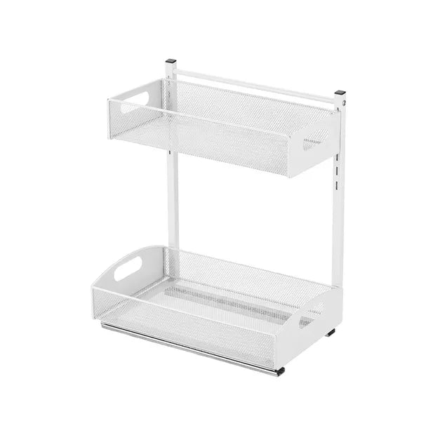 Aeelleea 2 Pack Under Sink Organizer 14.96×9.48×17.13in, Adjustable 4-Tier Height Pull Out Metal Cabinet Storage Shelf for Kitchen Bathroom, White
