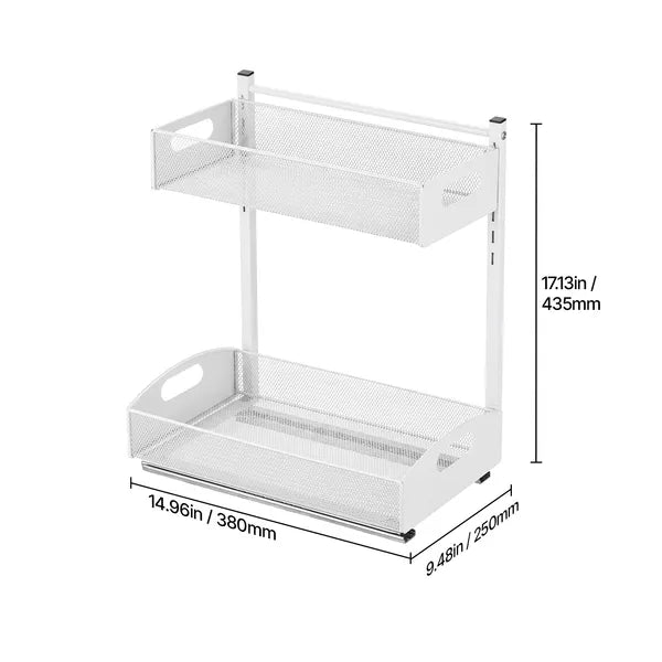 Aeelleea 2 Pack Under Sink Organizer 14.96×9.48×17.13in, Adjustable 4-Tier Height Pull Out Metal Cabinet Storage Shelf for Kitchen Bathroom, White