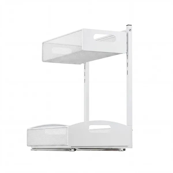 Aeelleea 2 Pack Under Sink Organizer 14.96×9.48×17.13in, Adjustable 4-Tier Height Pull Out Metal Cabinet Storage Shelf for Kitchen Bathroom, White