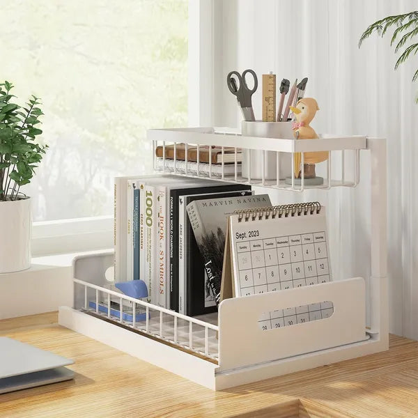 Aeelleea Under Sink Organizer, 2 Tier Pull Out Cabinet Shelf, Slide Out Black Kitchen Bathroom Storage
