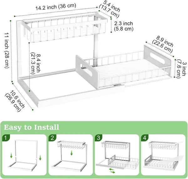 Aeelleea Under Sink Organizer, 2 Tier Pull Out Cabinet Shelf, Slide Out Black Kitchen Bathroom Storage