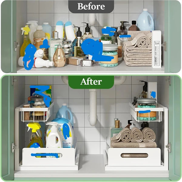 Aeelleea Under Sink Organizer, 2 Tier Pull Out Cabinet Shelf, Slide Out Black Kitchen Bathroom Storage