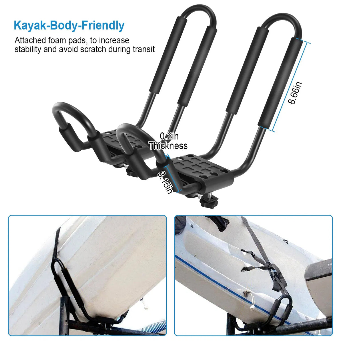 AEELLEEA Universal Kayak J-Bar Roof Rack, 1 Pair Rooftop Carrier for Canoe Surfboard SUP, Fits Car SUV Truck Crossbars, 150 lbs