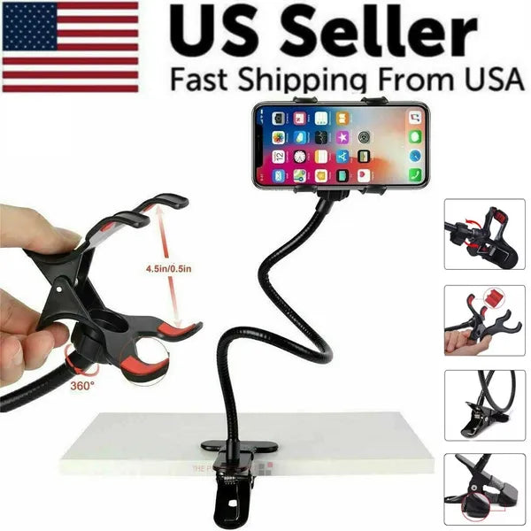 Universal Lazy Neck Gooseneck Phone Holder, 360° Rotation Flexible Hands-Free Cell Phone Stand for Bed, Sofa, Watching Video, Compatible with All Smartphones