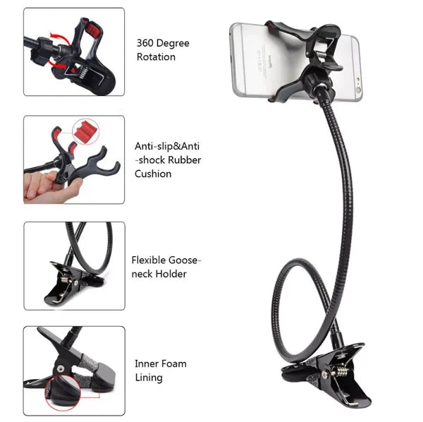 Universal Lazy Neck Gooseneck Phone Holder, 360° Rotation Flexible Hands-Free Cell Phone Stand for Bed, Sofa, Watching Video, Compatible with All Smartphones