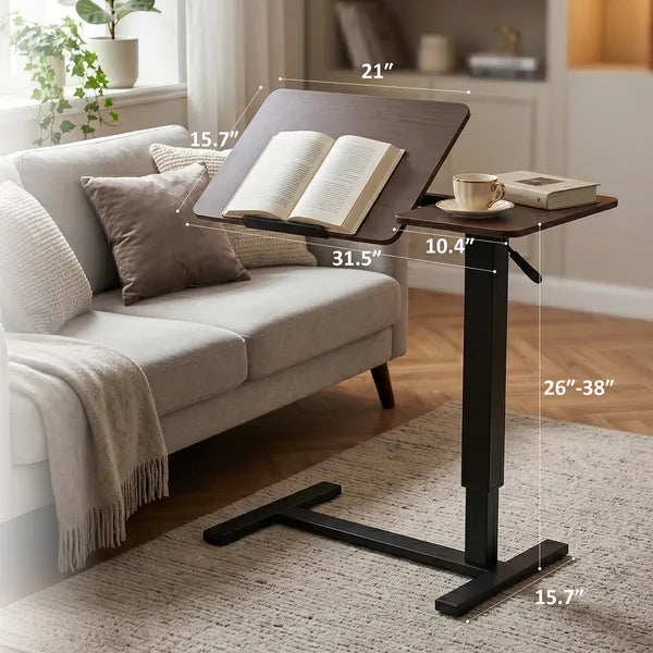 Aeelleea Upgraded Overbed Bedside Desk, Height Adjustable Tilting Laptop Stand, Mobile Rolling Overbed Table for Bed Sofa, Walnut