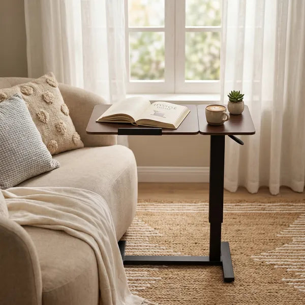 Aeelleea Upgraded Overbed Bedside Desk, Height Adjustable Tilting Laptop Stand, Mobile Rolling Overbed Table for Bed Sofa, Walnut