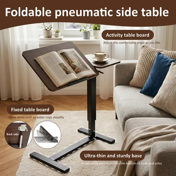 Aeelleea Upgraded Overbed Bedside Desk, Height Adjustable Tilting Laptop Stand, Mobile Rolling Overbed Table for Bed Sofa, Walnut
