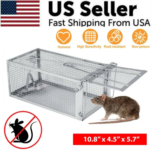 Humane Catch Rodent Cage - Galvanized Steel, Auto-Lock Door, Tool-Free Setup, Reusable, Indoor/Outdoor