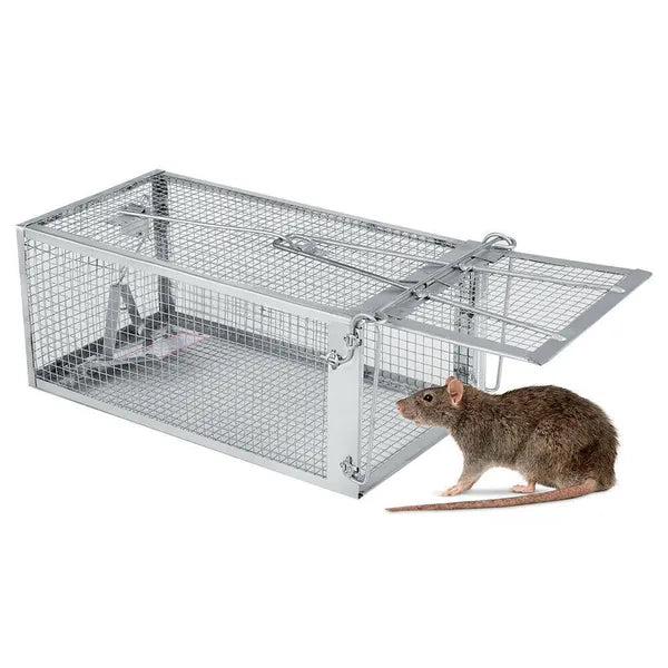 Humane Catch Rodent Cage - Galvanized Steel, Auto-Lock Door, Tool-Free Setup, Reusable, Indoor/Outdoor