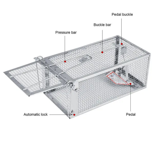 Humane Catch Rodent Cage - Galvanized Steel, Auto-Lock Door, Tool-Free Setup, Reusable, Indoor/Outdoor