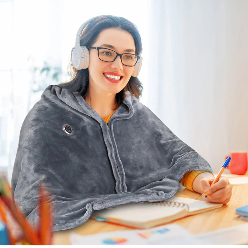 USB Heated Blanket Shawl Wrap, Flannel Electric Heating Poncho with 3 Heat Settings & 8 Heating Zones, Washable Warm Throw for Home Office