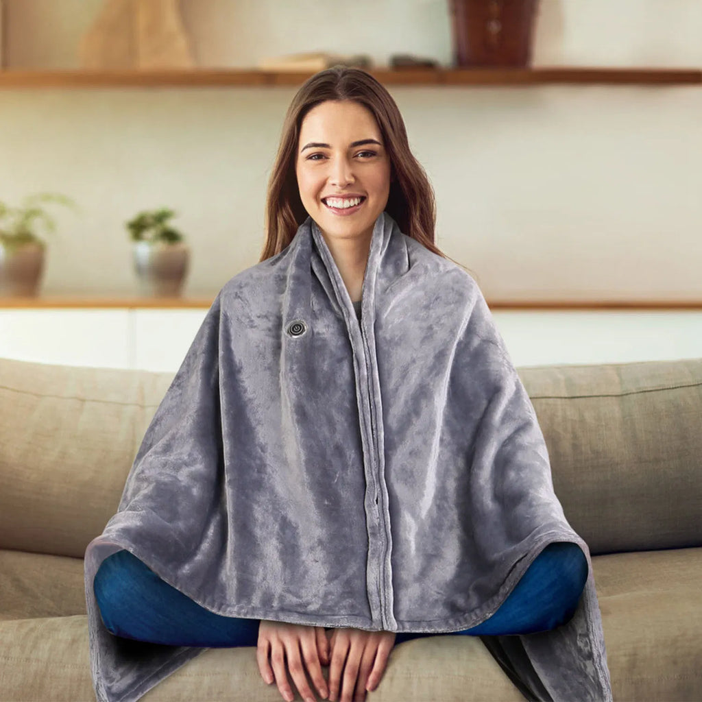 USB Heated Blanket Shawl Wrap, Flannel Electric Heating Poncho with 3 Heat Settings & 8 Heating Zones, Washable Warm Throw for Home Office