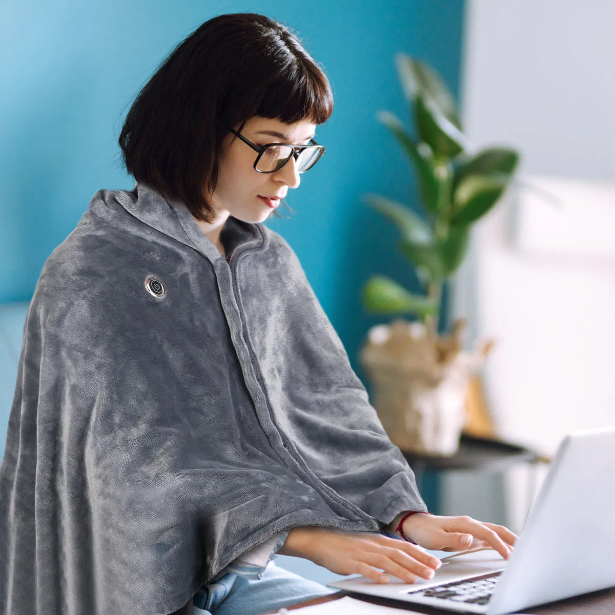 USB Heated Blanket Shawl Wrap, Flannel Electric Heating Poncho with 3 Heat Settings & 8 Heating Zones, Washable Warm Throw for Home Office