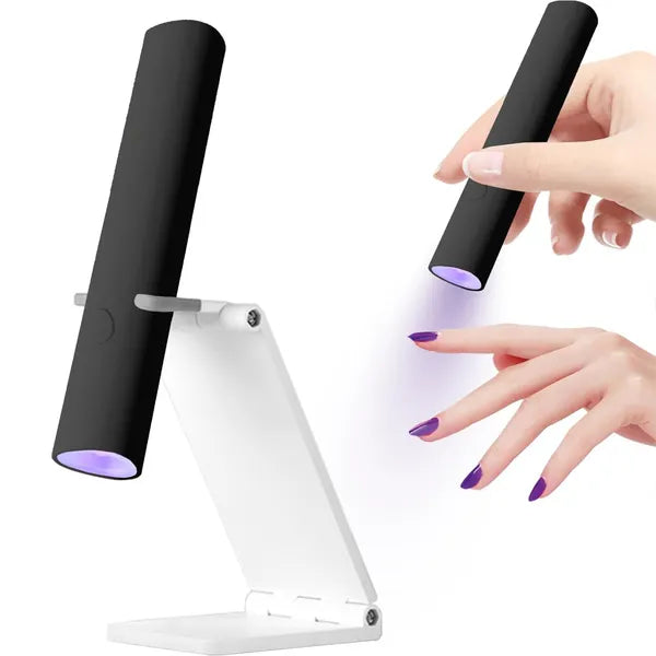 Aeelleea Mini UV LED Nail Lamp, Handheld Nail Dryer with Foldable Stand, USB Rechargeable Wireless Gel Nail Light, Black